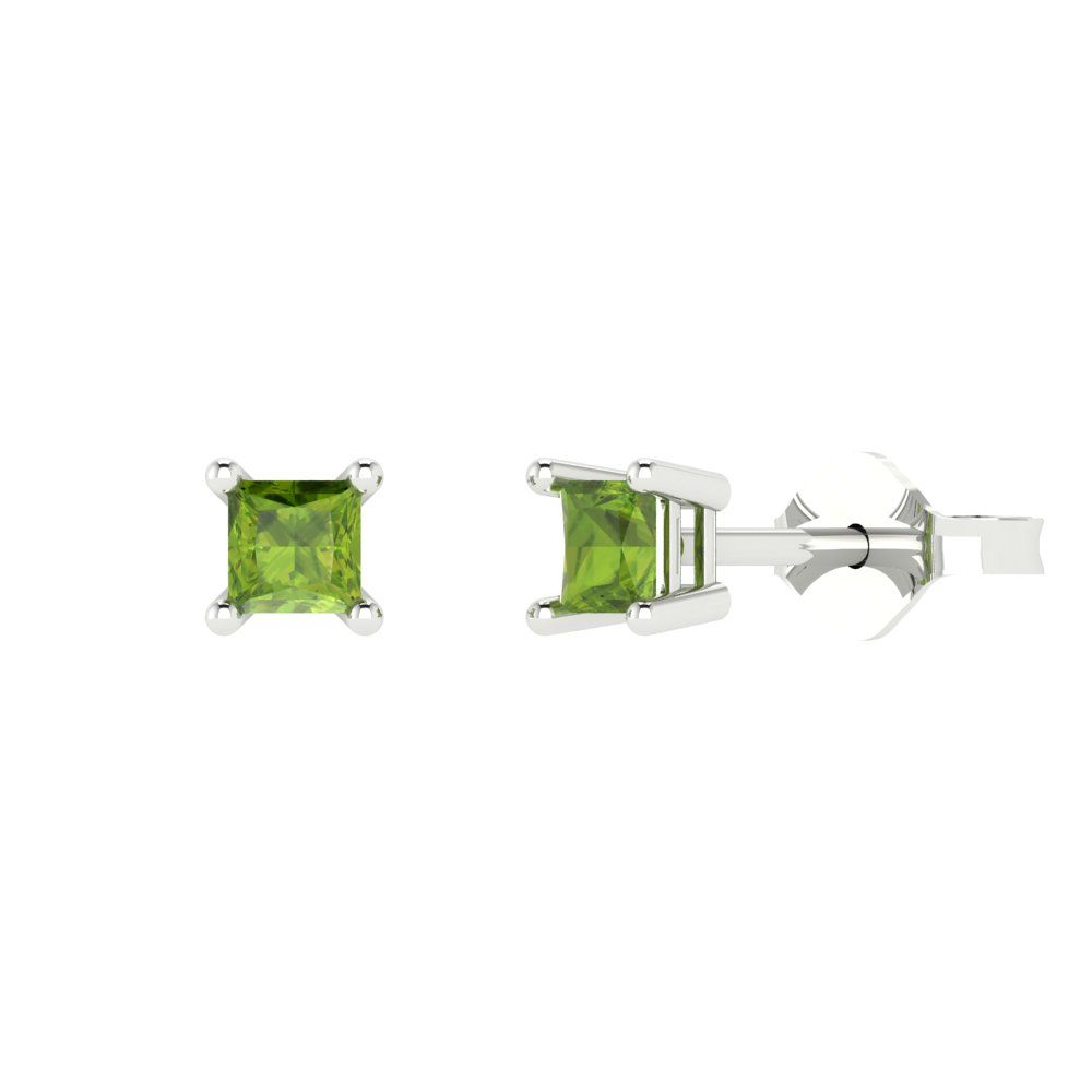 0.5 ctw Peridot Studs Earrings | 3.5mm Princess Cut White Gold Push back | August Birthstone