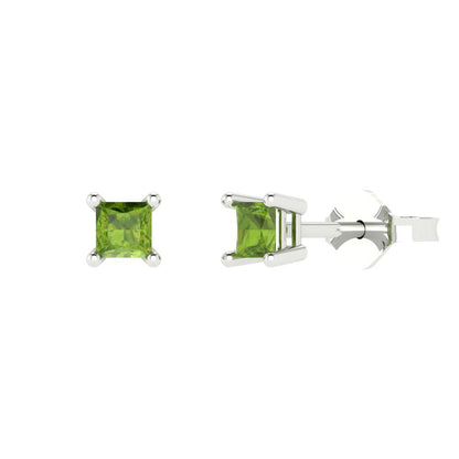 0.5 ctw Peridot Studs Earrings | 3.5mm Princess Cut White Gold Push back | August Birthstone