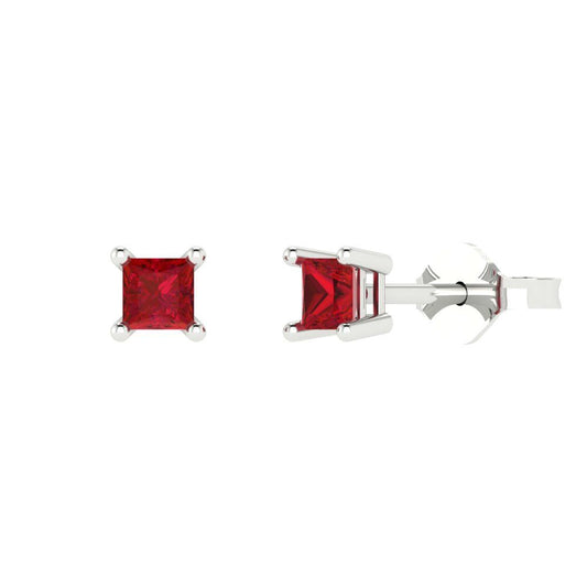 0.5 ctw Pink Tourmaline Studs Earrings | 3.5mm Princess Cut White Gold Push back | April Birthstone