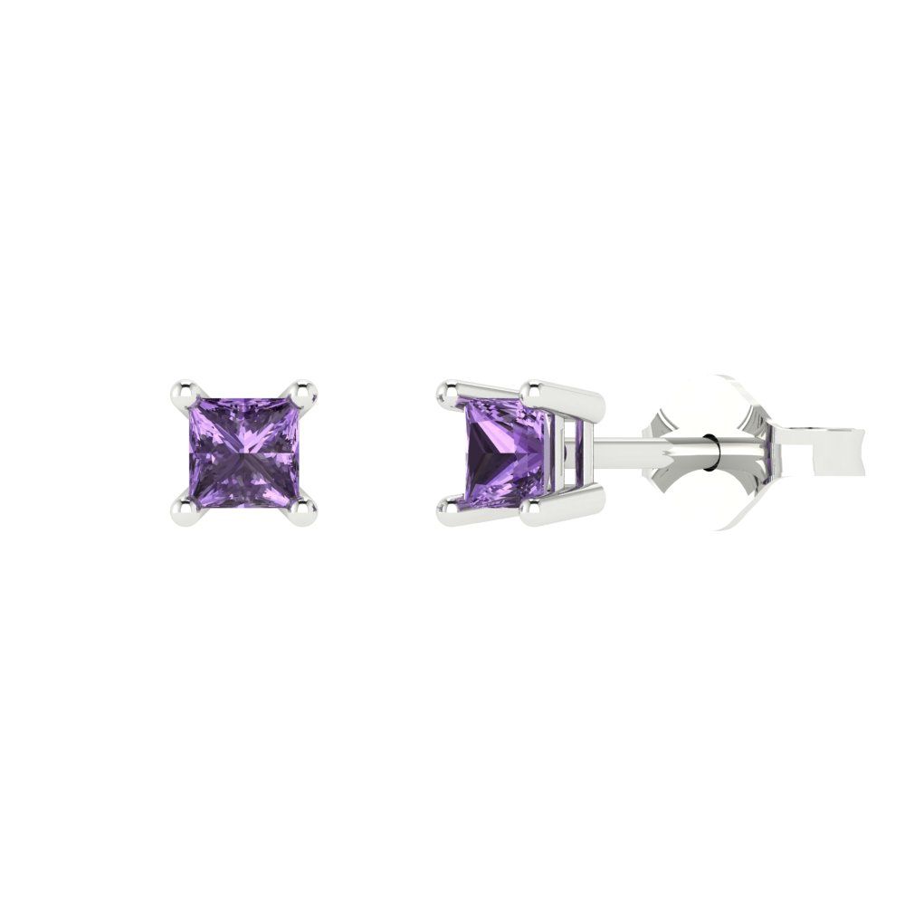 0.5 ctw Alexandrite Studs Earrings | 3.5mm Princess Cut White Gold Push back | June Birthstone
