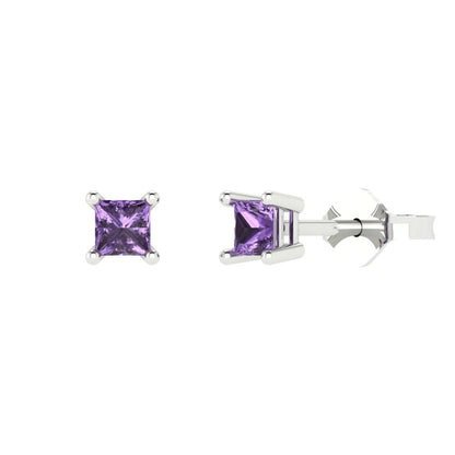0.5 ctw Alexandrite Studs Earrings | 3.5mm Princess Cut White Gold Push back | June Birthstone