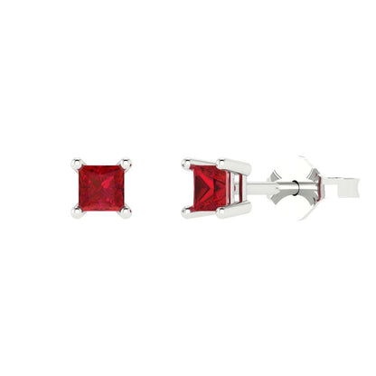 0.5cttw Princess Cut Simulated Ruby Gold-Plated 925 Silver Push Back Stud Earrings