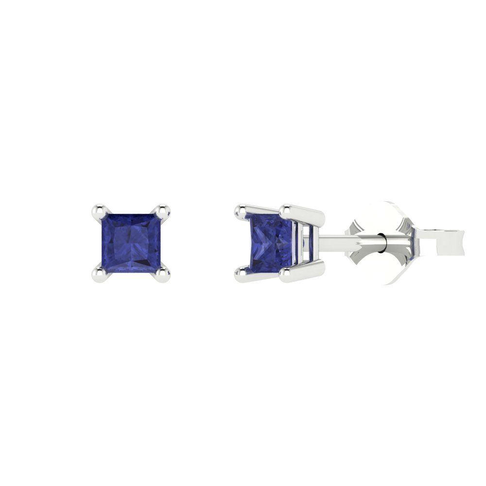 0.5 ctw Tanzanite Studs Earrings | 3.5mm Princess Cut White Gold Push back | December Birthstone
