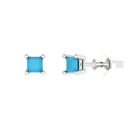 0.5cttw Princess Cut Simulated Turquoise Gold-Plated 925 Silver Push Back Stud Earrings