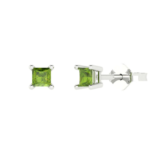 0.5cttw Princess Cut Natural Peridot Gold-Plated 925 Silver Push Back Stud Earrings