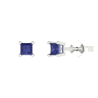 0.5cttw Princess Cut Simulated Tanzanite Gold-Plated 925 Silver Push Back Stud Earrings