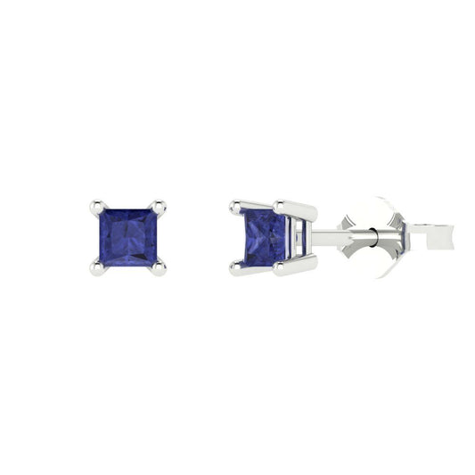 0.5cttw Princess Cut Simulated Tanzanite Gold-Plated 925 Silver Push Back Stud Earrings