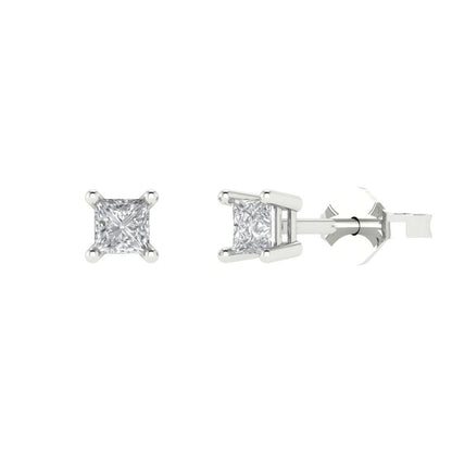 0.5 ctw Zirconia Diamond Studs Earrings | 3.5mm Princess Cut White Gold Push back | April Birthstone