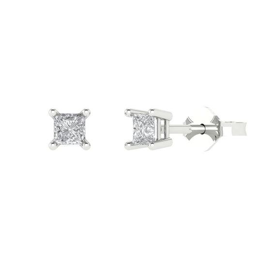 0.5 ctw Zirconia Diamond Studs Earrings | 3.5mm Princess Cut White Gold Push back | April Birthstone