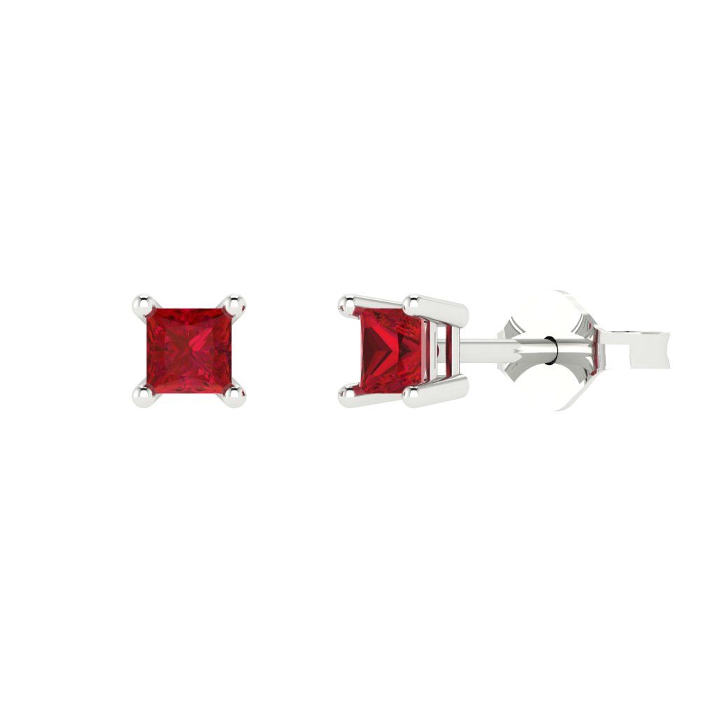 0.5cttw Princess Cut Simulated Pink Tourmaline Gold-Plated 925 Silver Push Back Stud Earrings