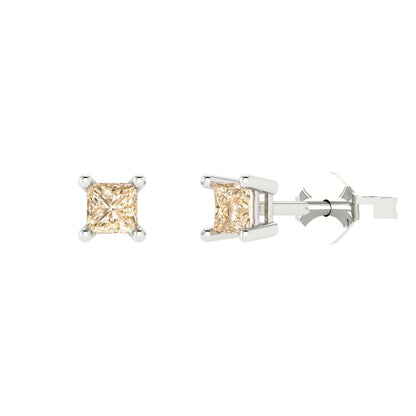 0.5 ctw Morganite Studs Earrings | 3.5mm Princess Cut White Gold Push back | February Birthstone