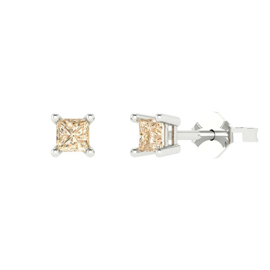 0.5 ctw Morganite Studs Earrings | 3.5mm Princess Cut White Gold Push back | February Birthstone