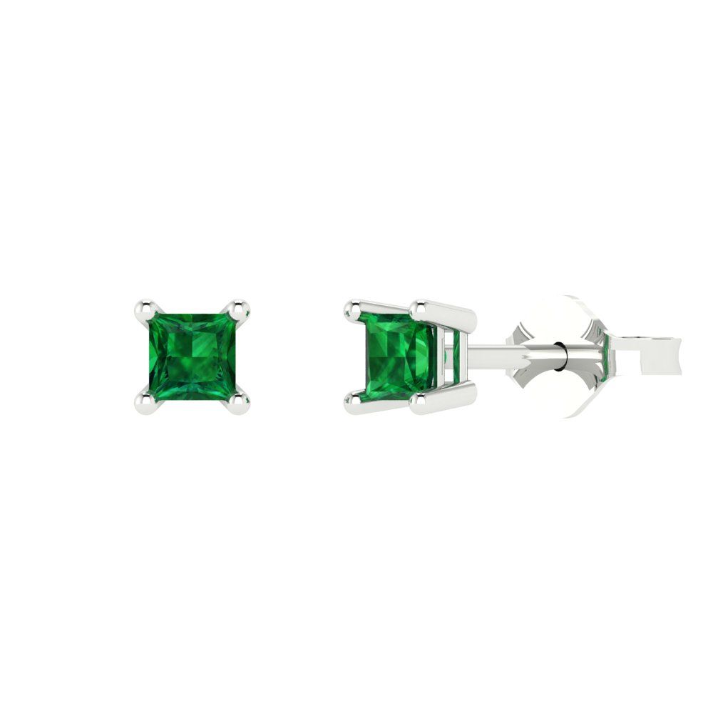 0.5cttw Princess Cut Simulated Emerald Gold-Plated 925 Silver Push Back Stud Earrings