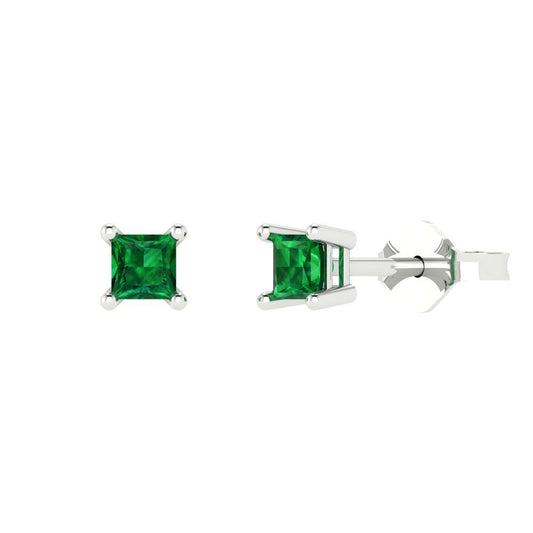 0.5cttw Princess Cut Simulated Emerald Gold-Plated 925 Silver Push Back Stud Earrings