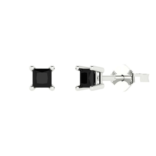 0.5 ctw Onyx Studs Earrings | 3.5mm Princess Cut White Gold Push back | July Birthstone