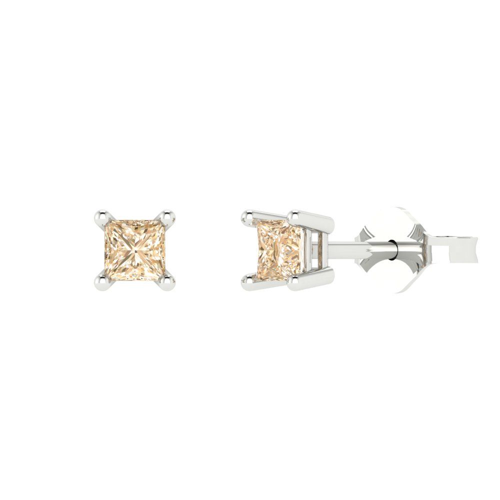 0.5cttw Princess Cut Natural Morganite Gold-Plated 925 Silver Push Back Stud Earrings