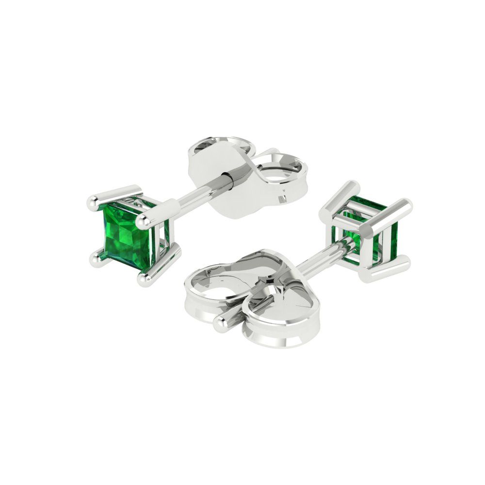 0.5 ctw Emerald Studs Earrings | 3.5mm Princess Cut White Gold Push back | May Birthstone