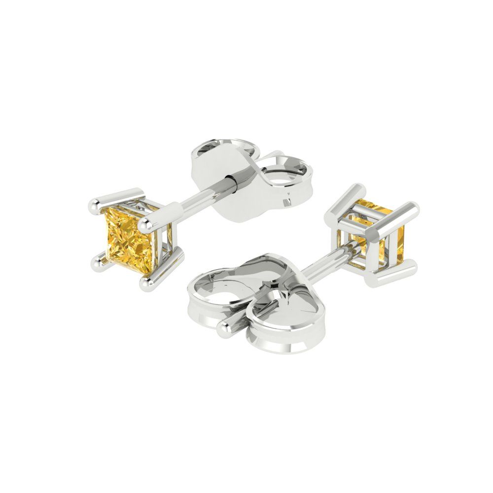 0.5cttw Princess Cut Simulated Yellow Diamond Gold-Plated 925 Silver Push Back Stud Earrings