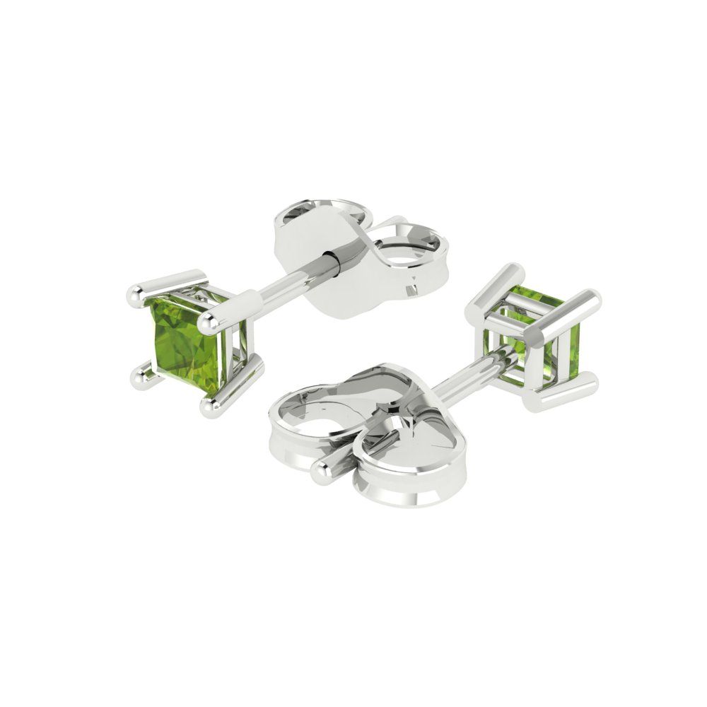 0.5 ctw Peridot Studs Earrings | 3.5mm Princess Cut White Gold Push back | August Birthstone