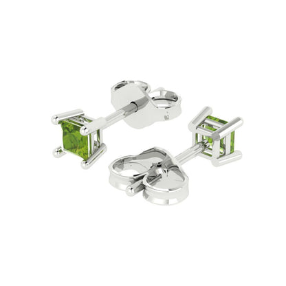 0.5 ctw Peridot Studs Earrings | 3.5mm Princess Cut White Gold Push back | August Birthstone