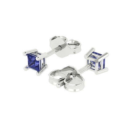 0.5 ctw Tanzanite Studs Earrings | 3.5mm Princess Cut White Gold Push back | December Birthstone
