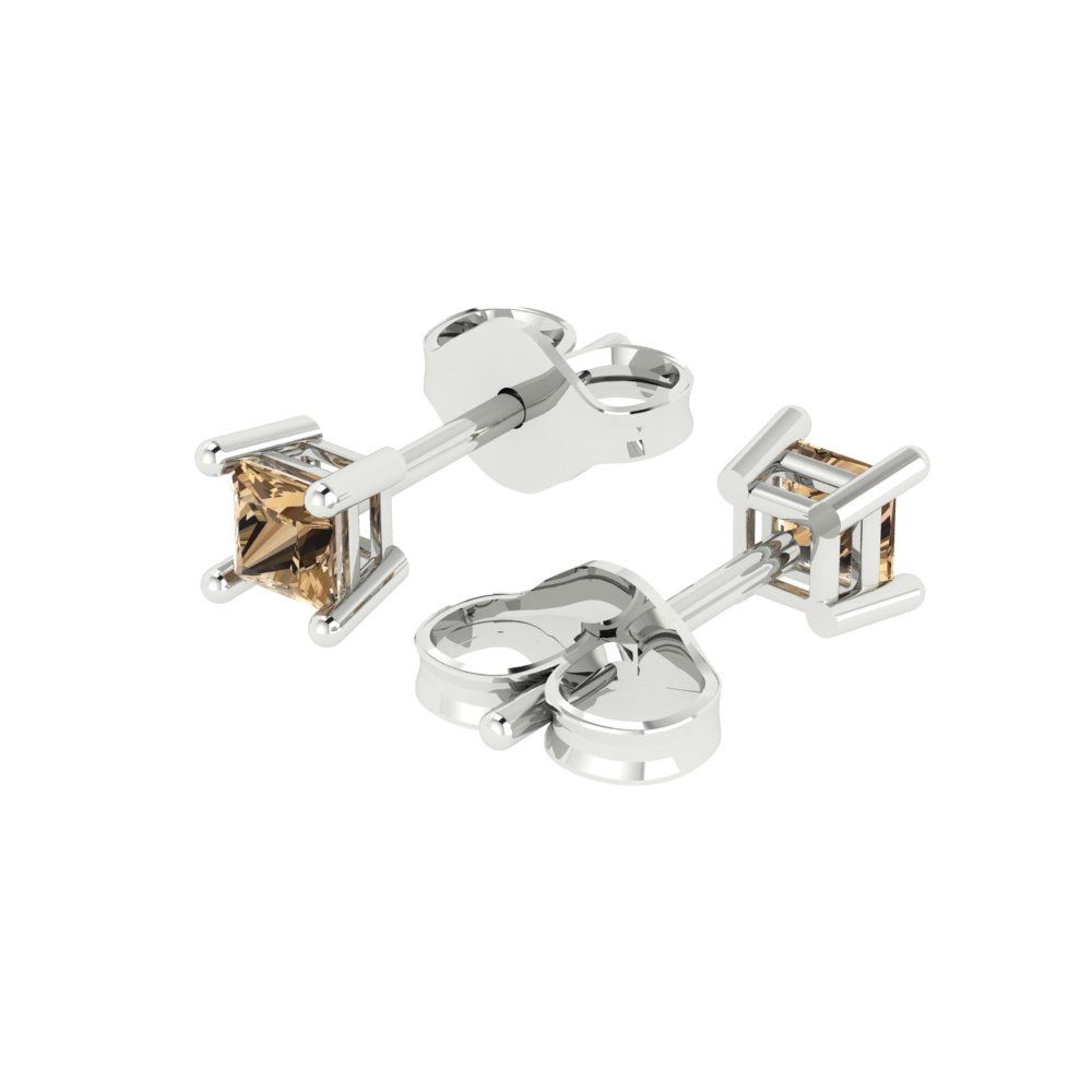 0.5 ctw Champagne Studs Earrings | 3.5mm Princess Cut White Gold Push back | April Birthstone