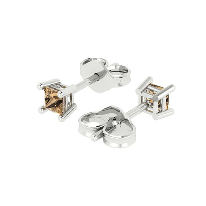 0.5 ctw Champagne Studs Earrings | 3.5mm Princess Cut White Gold Push back | April Birthstone