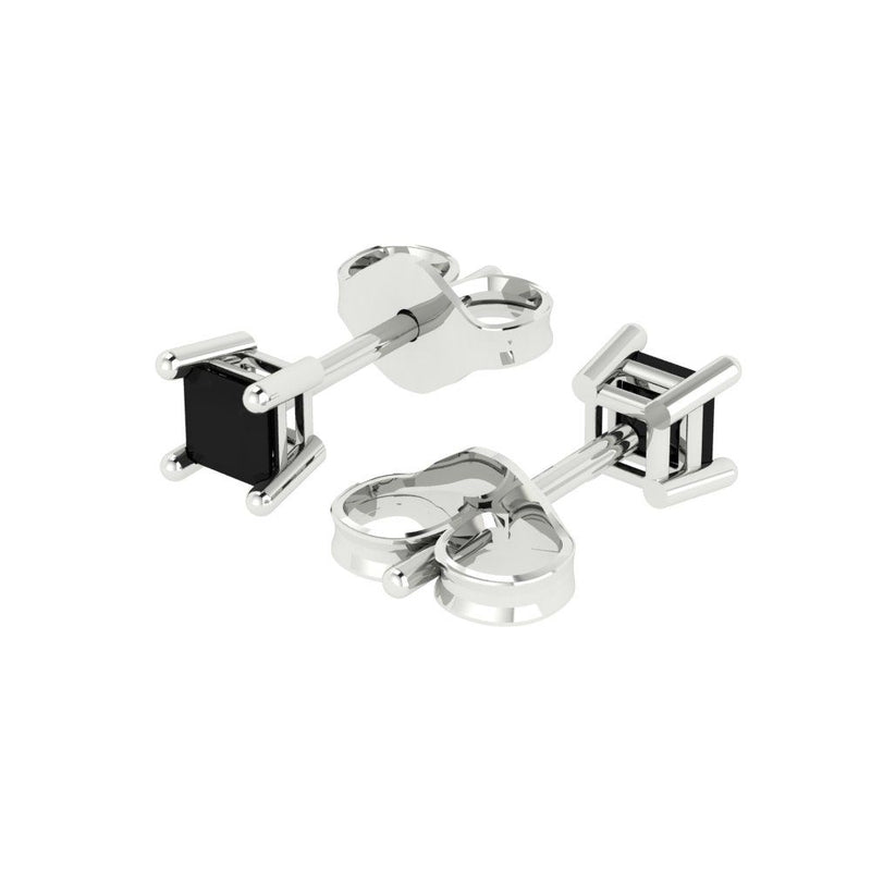 0.5 ct Brilliant Princess Cut Solitaire Studs Natural Onyx Stone White Gold Earrings Push back