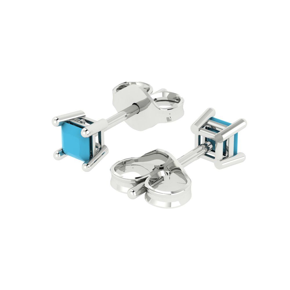 0.5 ctw Turquoise Studs Earrings | 3.5mm Princess Cut White Gold Push back | December Birthstone