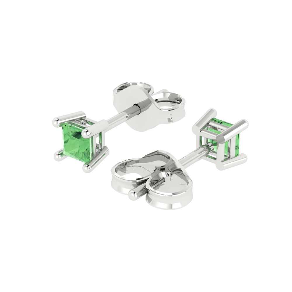 0.5 ctw Green Zirconia Studs Earrings | 3.5mm Princess Cut White Gold Push back | April Birthstone