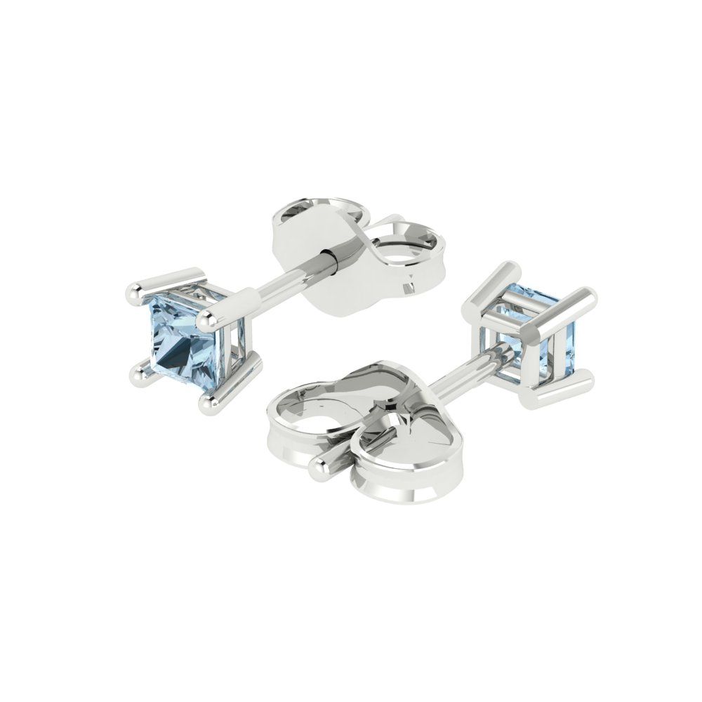 0.5cttw Princess Cut Simulated Blue Diamond Gold-Plated 925 Silver Push Back Stud Earrings