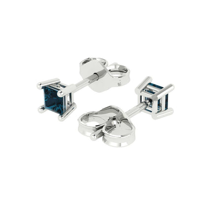 0.5cttw Princess Cut Natural London Blue Topaz Gold-Plated 925 Silver Push Back Stud Earrings