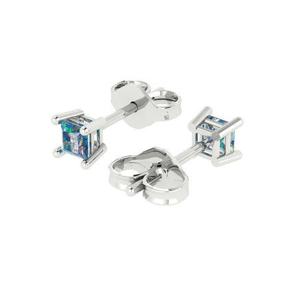 0.5cttw Princess Cut Blue Moissanite Gold-Plated 925 Silver Push Back Stud Earrings