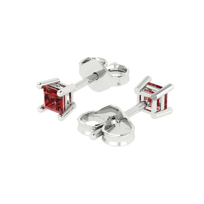 0.5cttw Princess Cut Natural Garnet Gold-Plated 925 Silver Push Back Stud Earrings
