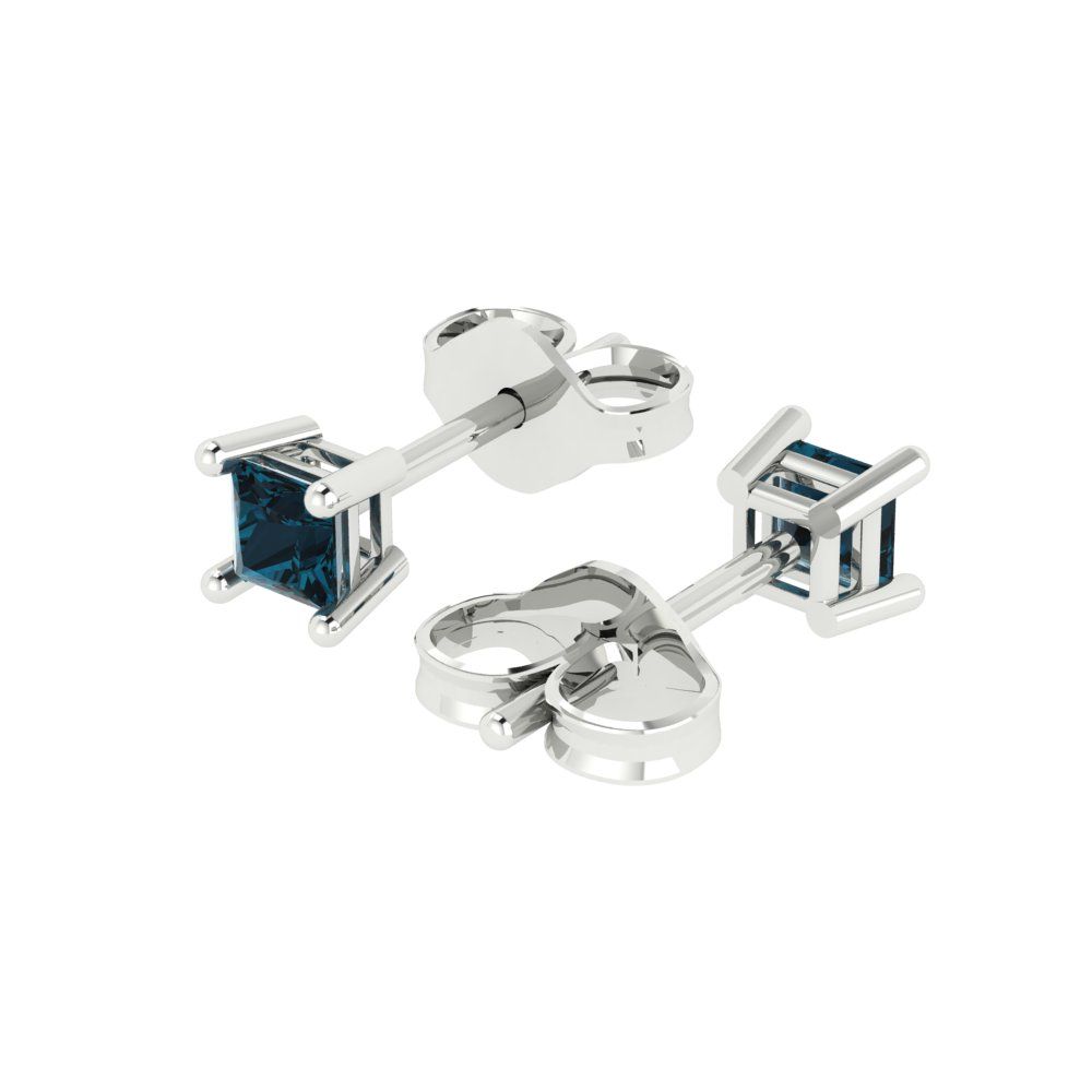 0.5 ctw London Blue Topaz Studs Earrings | 3.5mm Princess Cut White Gold Push back | December Birthstone