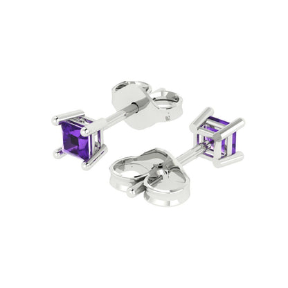 0.5 ctw Amethyst Studs Earrings | 3.5mm Princess Cut White Gold Push back | February Birthstone