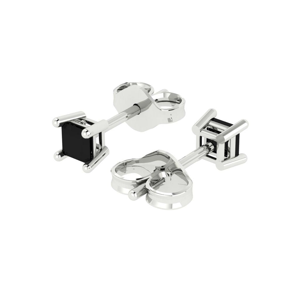 0.5cttw Princess Cut Natural Onyx Gold-Plated 925 Silver Push Back Stud Earrings