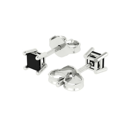 0.5cttw Princess Cut Natural Onyx Gold-Plated 925 Silver Push Back Stud Earrings