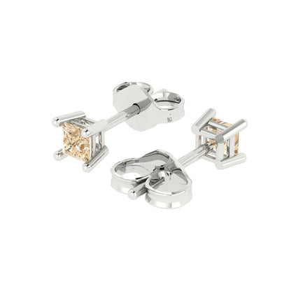 0.5cttw Princess Cut Natural Morganite Gold-Plated 925 Silver Push Back Stud Earrings