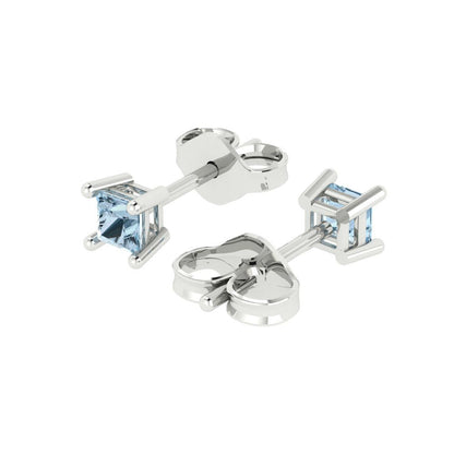 0.5cttw Princess Cut Natural Swiss Blue Topaz Gold-Plated 925 Silver Push Back Stud Earrings