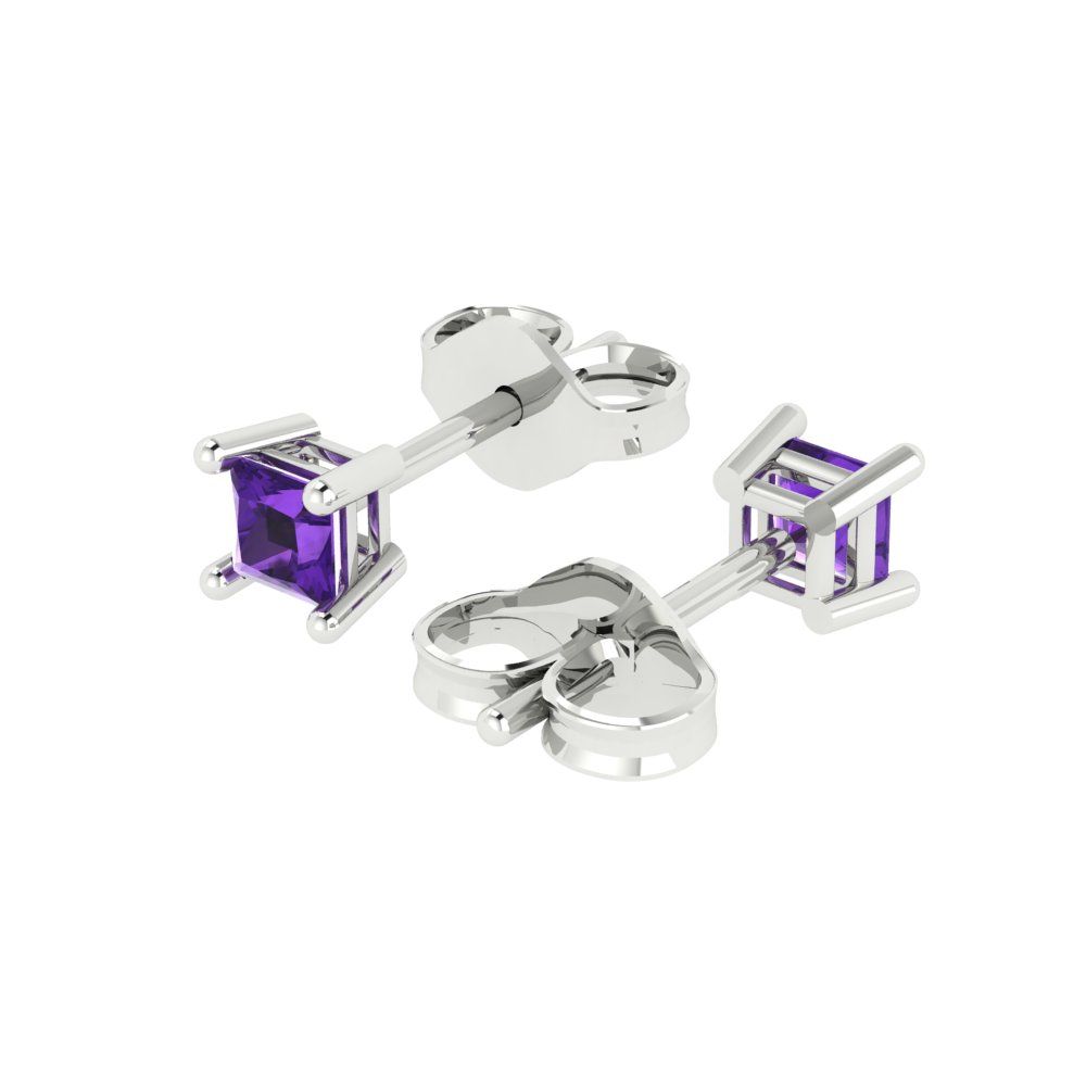 0.5cttw Princess Cut Natural Amethyst Gold-Plated 925 Silver Push Back Stud Earrings