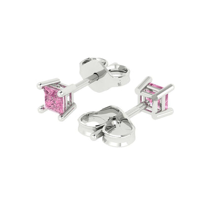 0.5 ctw Pink Zirconia Studs Earrings | 3.5mm Princess Cut White Gold Push back | April Birthstone