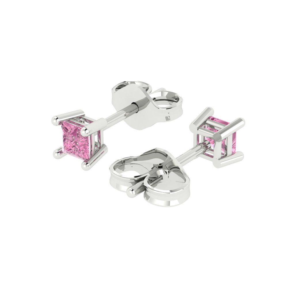 0.5cttw Princess Cut Simulated Pink Diamond Gold-Plated 925 Silver Push Back Stud Earrings