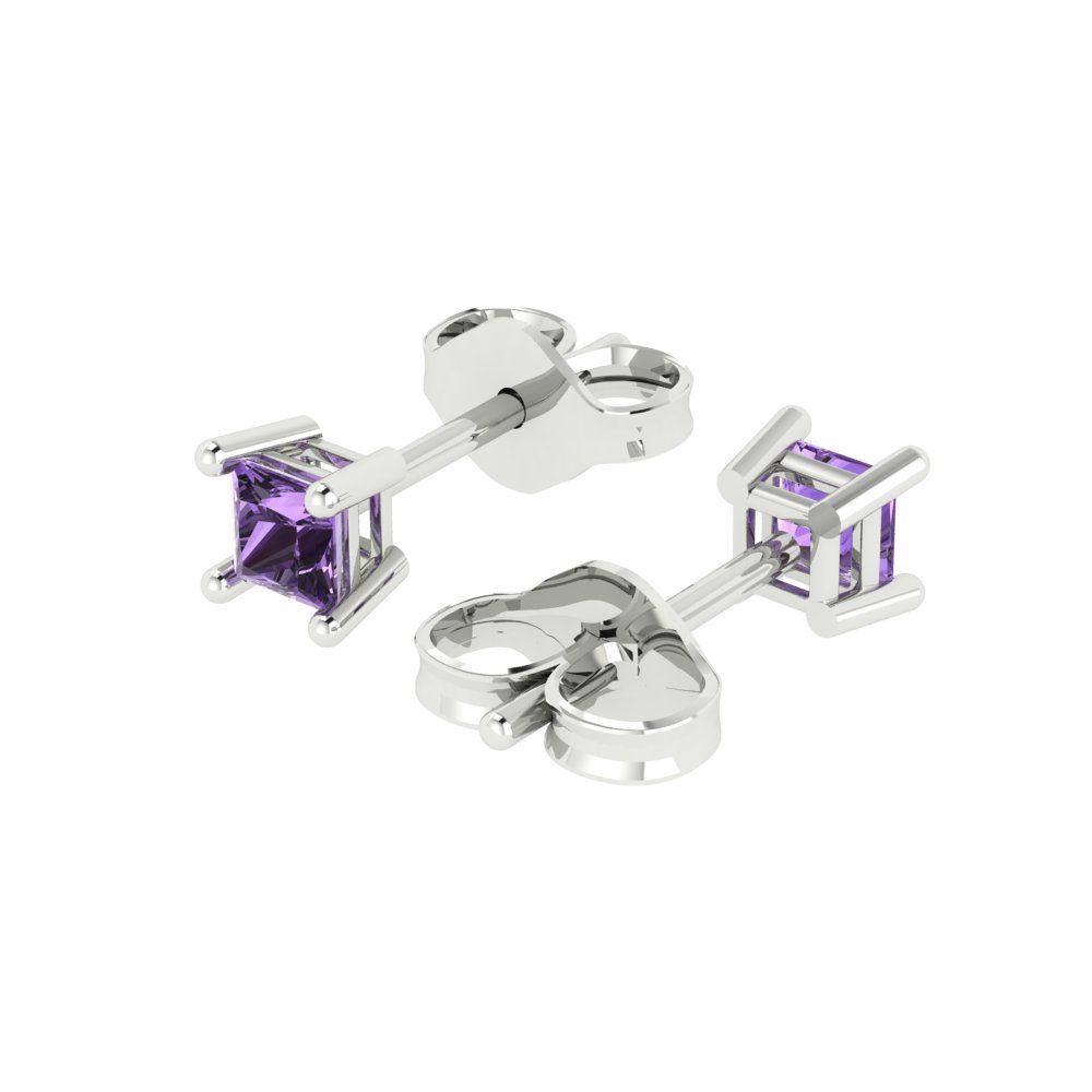 0.5 ctw Alexandrite Studs Earrings | 3.5mm Princess Cut White Gold Push back | June Birthstone