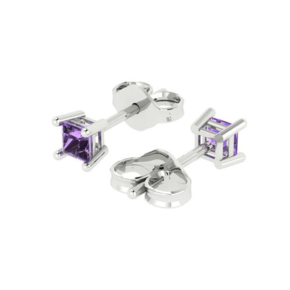 0.5cttw Princess Cut Simulated Alexandrite Gold-Plated 925 Silver Push Back Stud Earrings