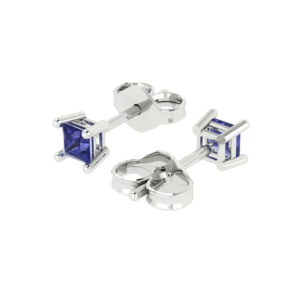 0.5cttw Princess Cut Simulated Tanzanite Gold-Plated 925 Silver Push Back Stud Earrings