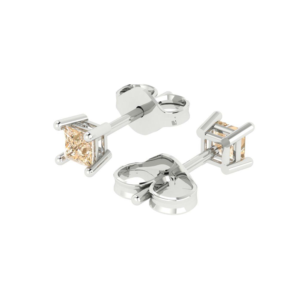 0.5cttw Princess Cut Natural Morganite Gold-Plated 925 Silver Push Back Stud Earrings