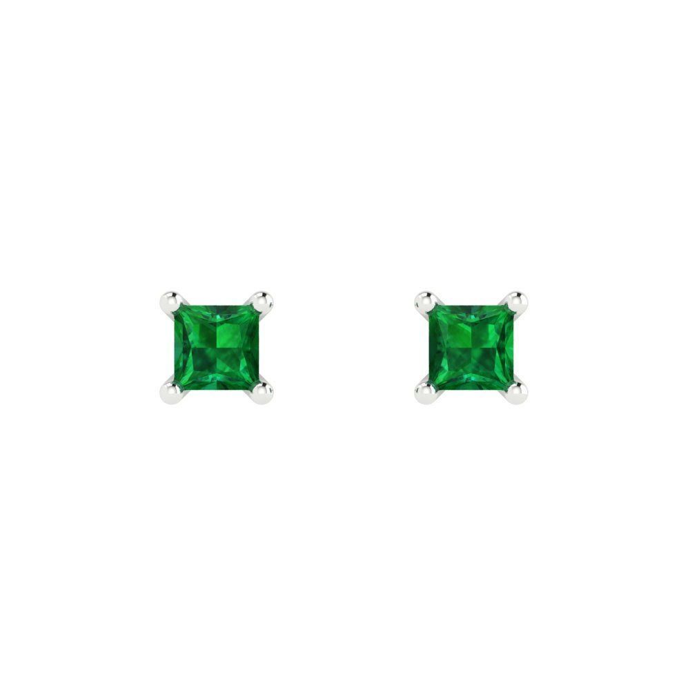 0.5 ctw Emerald Studs Earrings | 3.5mm Princess Cut White Gold Push back | May Birthstone