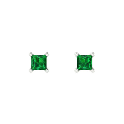 0.5cttw Princess Cut Simulated Emerald Gold-Plated 925 Silver Push Back Stud Earrings