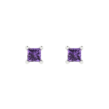0.5cttw Princess Cut Simulated Alexandrite Gold-Plated 925 Silver Push Back Stud Earrings